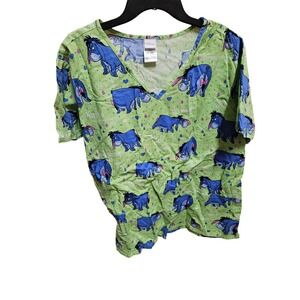 Disney Eeyore All Over Print Green Graphic T Shirt Plus Size 2XL/2XG Cotton